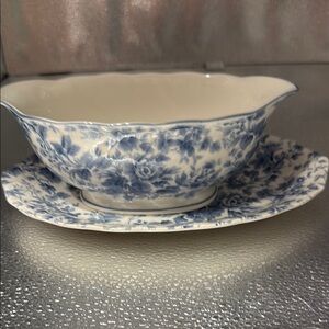 Nikko “Tea Roses” or “Blossom Time” gravy boat with under plate